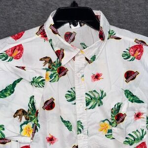 Jurassic Park Tropical Hawaiian Shirt Dinosaur Mens XXL White Button Up